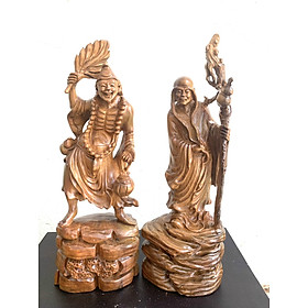 Cặp tượng tế công và tượng trường my bằng gỗ bách xanh thơm phức kt cao 20×8×6cm