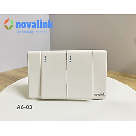 Mua Mặt công tắc đôi A6-03 Novalink chính hãng. Chất liệu nhựa chống cháy  lõi đồng nguyên chất. Có xuất hóa đơn VAT