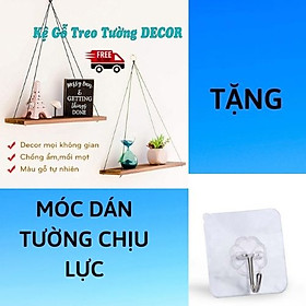 Kệ gỗ treo tường có dây trang trí nhà cửa gỗ thông tự nhiên kích thước 40x13 cm