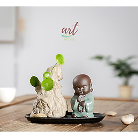 Mua Tượng Chú Tiểu Bên Chậu Núi Đế Gốm Đen