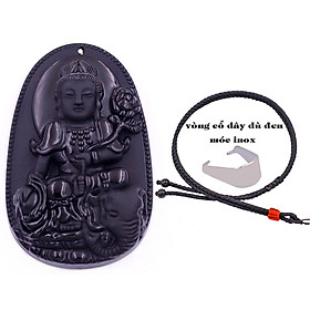 Mặt Phật Phổ hiền bồ tát đá thạch anh đen kèm vòng cổ dây dù đen + móc inox trắng, mặt dây chuyền Phật bản mệnh, vòng cổ mặt Phật