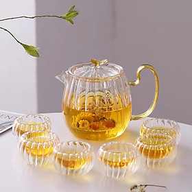 Mua Bộ ấm chén pha trà thuỷ tinh vân sọc quai vàng cao cấp - ABD