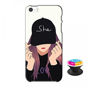 Ốp lưng nhựa dẻo dành cho iPhone 5S tặng popsocket in logo iCase - in hình Girl