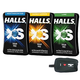 Combo 3 Hộp Kẹo Ngậm Không Đường HALLS XS 3 vị Tặng túi Halls xinh xắn