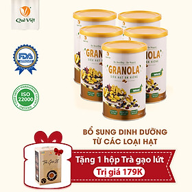 Granola siêu hạt ngũ cốc ăn kiêng Quê Việt, nguyên liệu hữu cơ - combo 5 hộp x 500g/hộp + Tặng 1 hộp trà gạo lứt Quê Việt 600gr (20 túi * 30gr)
