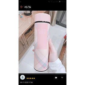 Bình giữ nhiệt dung tích 500 ml Bình đựng nước có nắp lọc giữ nóng lạnh thiết kế màu kẻ caro đẹp mắt