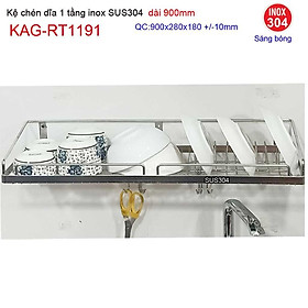 Kệ đựng chén bát inox SUS304,  kệ úp chén bát 1 tầng inox dài 90cm KAG-RT1191