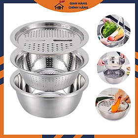 Mua Rổ bào inox có chậu  Mâm nạo củ quả tiện lợi 3 trong 1( tặng kèm 1 dụng cụ nạo hoa quả)