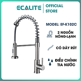 Vòi Rửa Chén Nóng Lạnh Single Control Ecalite EF-K102C - Có Dây Rút - Điều Chỉnh Tia Nước - Đồng Mạ Chrome Cực Đẹp - Hàng Chính Hãng