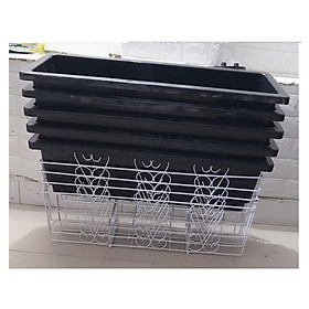 Combo 5 Giỏ Sắt Treo Chậu Hoa Ban Công Hình Chữ Nhật KT 64x21x18Cm - Màu Trắng + 5 Chậu/ Khay/ Máng Nhựa Trồng Rau, Trồng Hoa, Cây Cảnh Kích Thước 67X24X19Cm - Màu Đen
