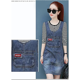 Đầm Yếm Jean Nữ Thêu Logo Thời Trang