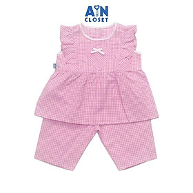 Bộ quần áo lửng bé gái họa tiết Caro tim hồng cotton - AICDBGFWAYKI