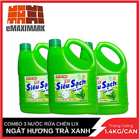 COMBO 3 Nước rửa chén Lix siêu sạch ngát hương trà xanh 1.4KG