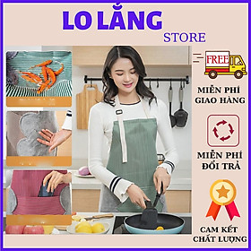 Tạp dề nấu ăn, Tạp dề nhà bếp tiện lợi chống bám dầu mỡ, họa tiết kẻ sọc, Tạp dề chống thấm có túi đựng đồ