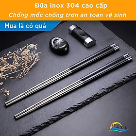 [10 Đôi] Đũa Inox 304 Kiểu Nhật Bản Chống Trơn Cao Cấp Sang Trọng HADU