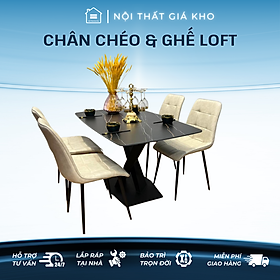 Mua Bàn ăn mặt đá phiến chân chéo kết hợp ghế Loft -  bàn ăn mặt đá nhập khẩu