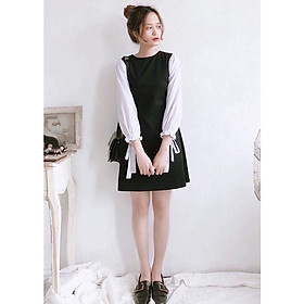Váy đầm suông chữ a dài tay, mẫu váy đầm suông tay phồng buộc nơ cực xinh, che khuyết điểm tốt-L025