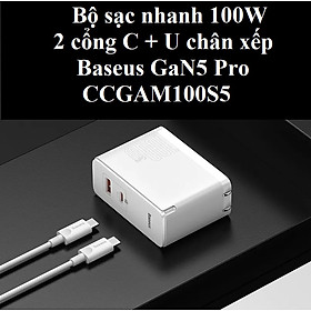 Mua Bộ sạc nhanh 100W 2 cổng C+U chân xếp Baseus GaN5 Pro CCGAN100S5 _ Hàng chính hãng