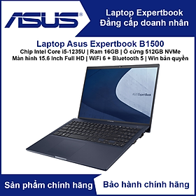 Laptop Asus ExpertBook B1500 (Chip Intel Core i5-1235U | RAM 16GB | SSD 512GB NVMe | 15.6' Full HD | Bảo mật vân tay | Bảo mật TPM 2.0 | Độ bền chuẩn quân đội US) - Hàng Chính Hãng - windows 11