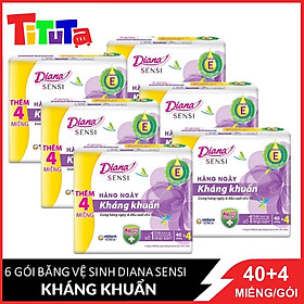 Combo 6 Băng vệ sinh Diana Sensi Hàng Ngày Kháng Khuẩn 40 + 4 miếng/gói x 6