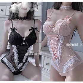 Đồ ngủ Sexy Jumpsuit họa tiết phía trước đính hoa gợi cảm