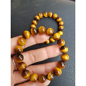 Vòng đá mắt hổ tự nhiên vàng nâu đậm Size 10mm bóng đẹp 18 hạt Nữ mệnh thổ mệnh Kim mệnh Thủy đeo ạ