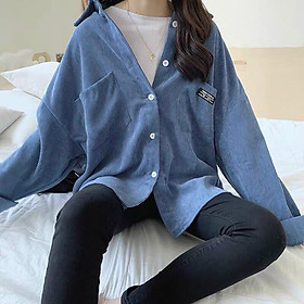 Hình ảnh Áo Sơ Mi Nhung TĂM Unisex Form Rộng - Áo Sơ Mi Nam Nữ phong cách Ulzzang Hàn Quốc dáng rộng