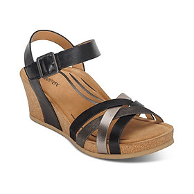 Sandal sức khoẻ nữ Aetrex Noelle Black - giày cao gót 5p đệm da, nâng vòm giảm đau chân