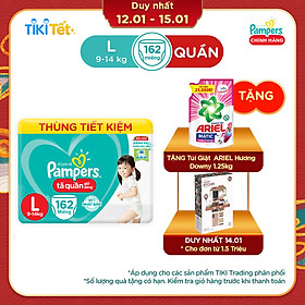 Tã Quần Giữ Dáng Pampers Megabox Thùng Tiết Kiệm L162 Tặng 1 Túi Ariel 1.25kg Hương Downy