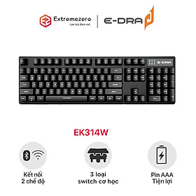 Bàn phím cơ chơi game không dây E-Dra EK314W - Kết nối 2.4Ghz / Bluetooth - Switch E-dra - Anti ghosting 18 phím - Hàng chính hãng