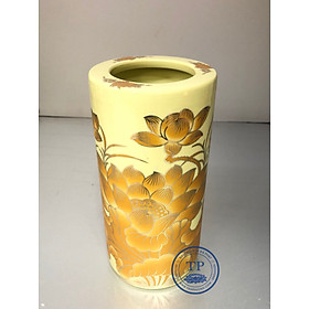 Mua Ống Để nhang bằng sứ hoa sen vàng KH18290