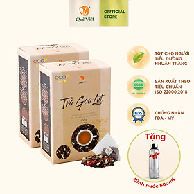 Combo 2 hộp Trà gạo lứt Quê Việt + tặng bình nước thanh lọc gan, giải độc cơ thể nguyên liệu tự nhiên an toàn (2 hộp x 600gr)
