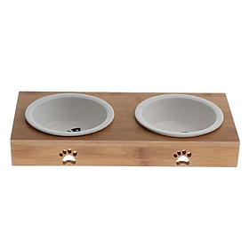 Dog Cat Food Water Dish Feeder Feeding Bowl with Bamboo Base Single Bowl
