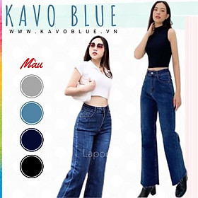 Quần Bò Nữ Dáng Suông Hàn Quốc Cắt Gấu KAVO BLUE Cạp Cao Siêu Co Giãn