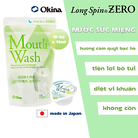 Nước súc miệng bỏ túi OKINA dòng LONG SPIN ZERO Nhật Bản hương Cam Quýt Bạc Hà không cồn – Túi 10 hũ x 14ml