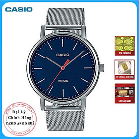 Đồng Hồ Nam Casio MTP-E171M-2EV Dây Lưới Mặt Xanh Hiện Đại