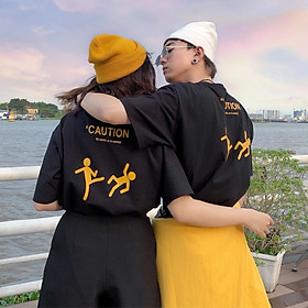 Áo Thun Tay Lỡ Nam Nữ CAUTION " BE CAREFUL ! EX IS COMING " Đen Couple - Team Năng Động Cool