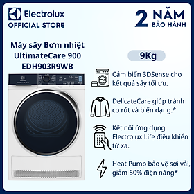 [Free Giao lắp] Máy sấy bơm nhiệt Electrolux Heat Pump 9kg EDH903R9WB - Bảo vệ sợi vải, giảm 50% điện năng, tránh co rút và biến dạng, kết nối Wifi [Hàng chính hãng]