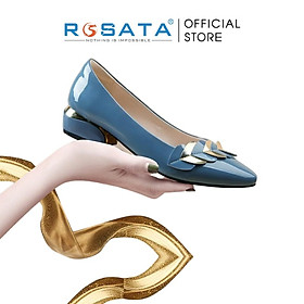 Giày búp bê ROSATA RO300 cao gót nữ 2 phân đi làm êm chân phong cách hàn quốc bít mũi nhọn da trơn họa tiết - Xanh