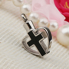 Enamel Stainless Steel Cross Crucifix Heart Pendant Keepsake