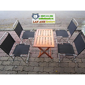 Trọn bộ bàn ghế xếp inox - 4 ghế inox lưng thấp và 1 bàn gỗ xếp