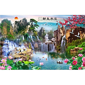 Mua Tranh dán tường 3D thác nước sơn thuỷ - vải lụa kim tuyến