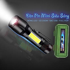 Đèn Pin MINI Siêu Sáng  Cao Cấp Có Zoom Tặng Kèm Hộp