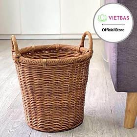Giỏ mây đựng đồ trang trí VIETBAS tròn có quai MAY_005