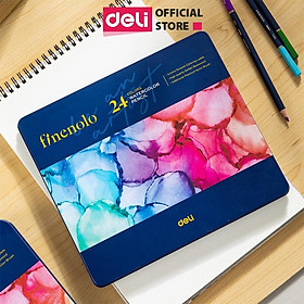 Bút chì màu gốc nước kèm cọ tán cao cấp hộp thiếc chuyên nghiệp finenolo deli - phù hợp vẽ thiết kế, phác họa, tô màu truyện tranh, màu mịn - ec129