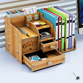 Kệ sách kệ hồ sơ kệ văn phòng kèm hộp viết đa năng bằng gỗ mẫu MỚI thời trang KS3 -Tặng móc khóa la bàn sao biển