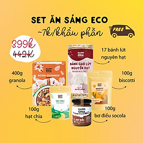 Set ăn sáng ECO gồm 5 sản phẩm granola, bánh gạo, bơ điều socola