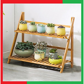 Mua Giá kệ gỗ mini trang trí 2 Tầng để lọ hoa cây cảnh đồ lưu niệm Loại Chữ A 2 tầng chắc chắn bằng Gỗ Tre chống mối mọt cong vênh Kích thước 70 x 31 x 56 - Giá kệ gỗ mini trang trí cây cảnh lọ hoa trong nhà hoặc ngoài trời