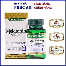 Viên uống bổ não, giảm căng thẳng giúp ngủ ngon Melatonin 5mg Nature's Bounty 60 Viên