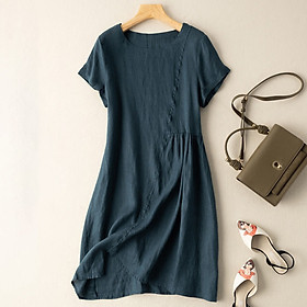 Đầm suông linen ngắn tay dáng dài, chất vải linen mềm mát, thời trang cho phái nữ Haint Boutique Da71